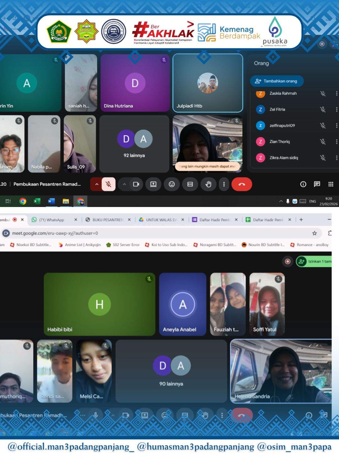 Dari Sholat Fasih Sampai Vlog Ramadhan: Pesantren 1446 H MAN 3 Kota Padang Panjang Resmi Dibuka Secara Daring!