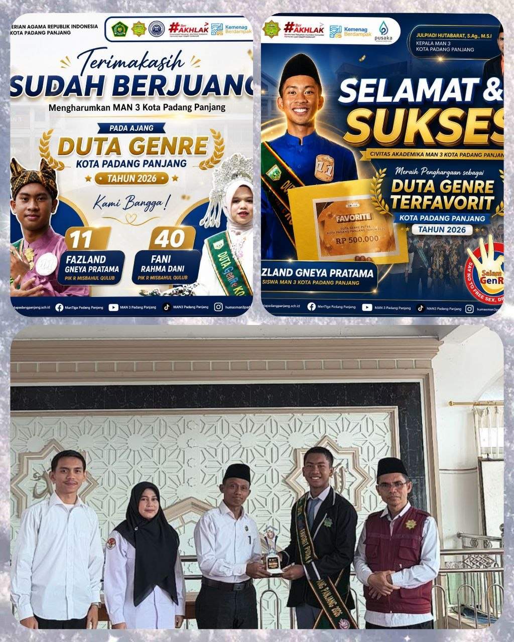 PIK-R Misbahul Qulub MAN 3 Bersinar, Fazland Gynea Pratama Sabet Gelar Duta GenRe Favorit Kota Padang Panjang Tahun 2026