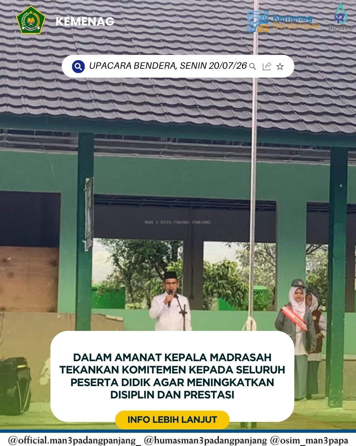 Upacara Bendera Perdana Awali Semester Ganjil, Kepala MAN 3 Kota Padang Panjang Tekankan Disiplin dan Prestasi